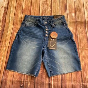 Copper Flash Women High Rise Bermuda Blue Jeans Button Down Size 10